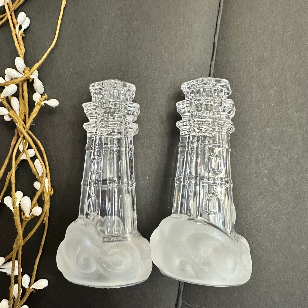 LENOX Full Lead Crystal Light House Salt and Peper Shakers Vintage NEW RareCzech - Picture 7 of 7